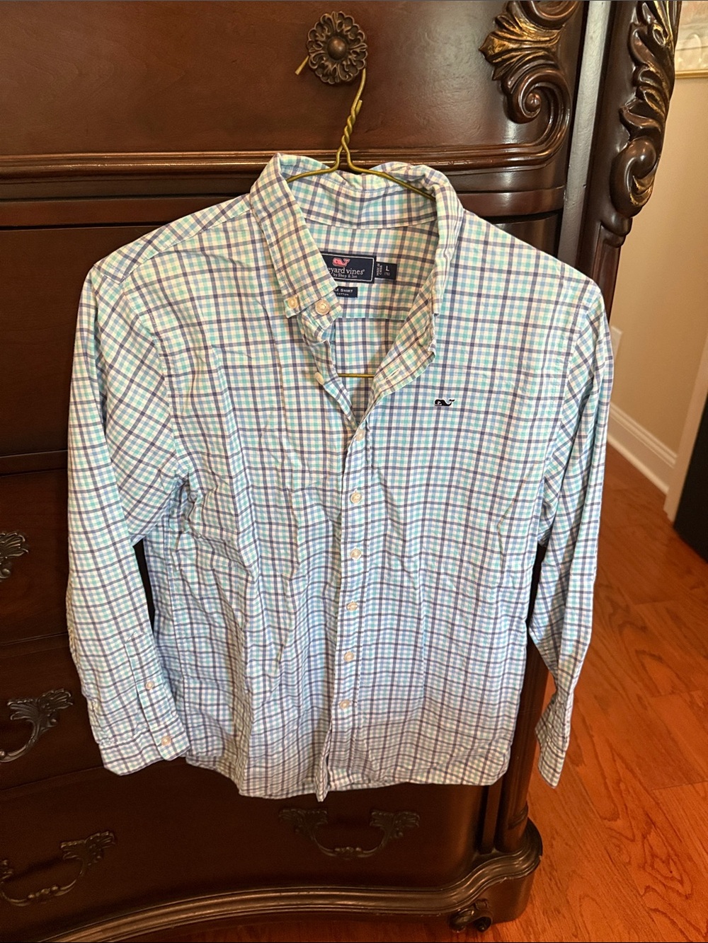Vineyard Vines Blue and Green Plaid Button-Down Shirt